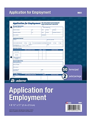 TOPS Employee Application Form 8 3/8 x 11 50/Pad 2/Pack 32851